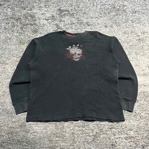 Vintage Y2K Five Star Long Sleeve Thermal Shirt Skull Mens Large Black Grunge